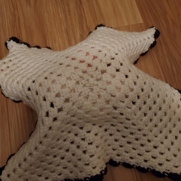 Vintage Handmade Crochet Cow Pig Lovey Blanket Stuffed Animal Black White Pink - Picture 9 of 10